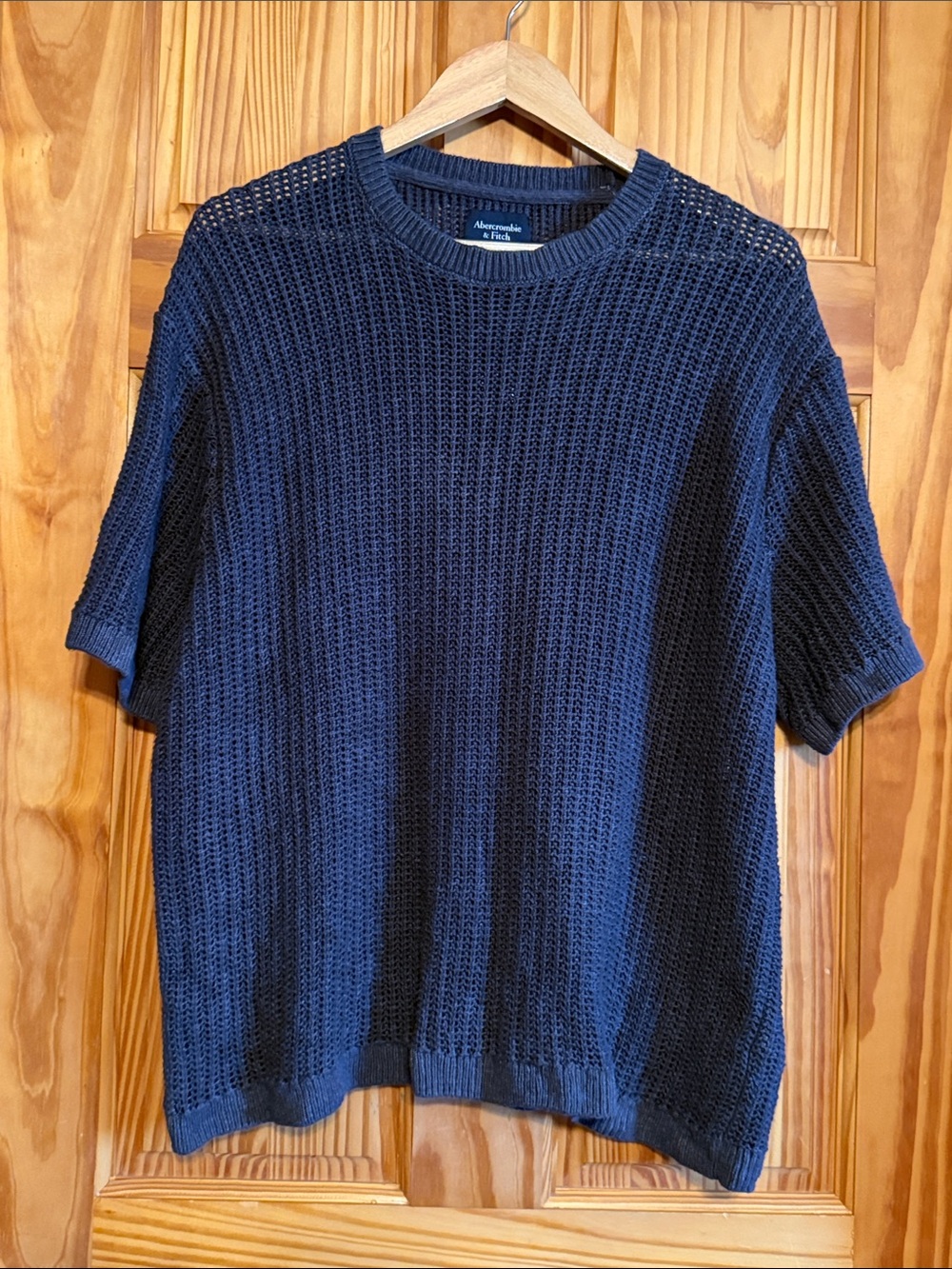 Abercrombie & Fitch Navy Open-Weave Short Sleeve Pullover